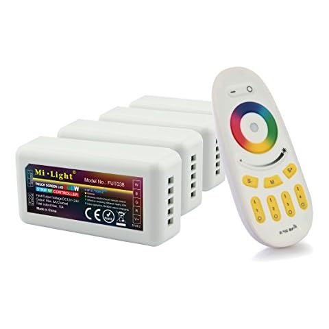 LIGHTEU®, Milight Miboxer Remote Control Kit: Pack of 4X RGBW LED Strip Controllers and 1 x Wireless 4 Zone LED RGBW Remote Control 4X fut038 + fut096 Cover