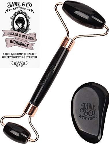 Spa Grade Obsidian Jade Roller for Face with Gua Sha | Obsidian Face Roller Massager | Black Jade Facial Roller | Obsidian Jade Rollers | Wrinkle Roller