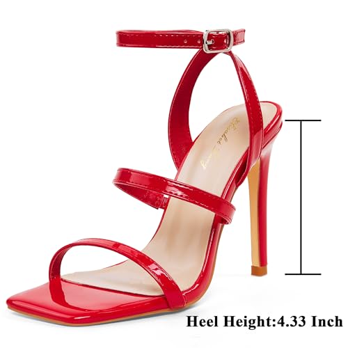Image of Elisabet Tang Women's Crystal Stilettos Heeled Sandals, 4 Inch Square Open Toe Strappy Sexy High Heels Ankle Strap Buckle Heels for Party Wedding Dress Daily Wear Shoes