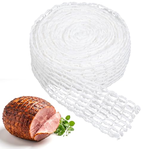 Molain 5m Schinkennetz Weiß Baumwollfaden Rollbratennetz Baumwollfaden Bratennetz Kochzubehör Fleischnetzrolle 16 Löcher Fleischnetz Elastisches für Aufbewahren Aufhängen Backen Kochen
