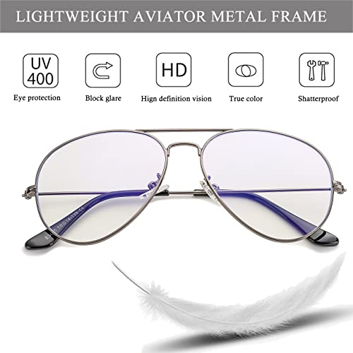 HJSTES Clear Lens Aviator Glasses Blue Light for Women Men Classic Pilot Frame Non-prescription Eyeglasses