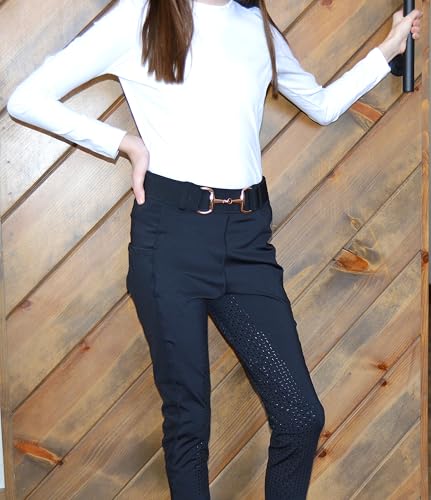 Kids 1.5 inch Elastic Equestrian Belt, Horse Riding Belt with Rose Gold Bit Buckle3