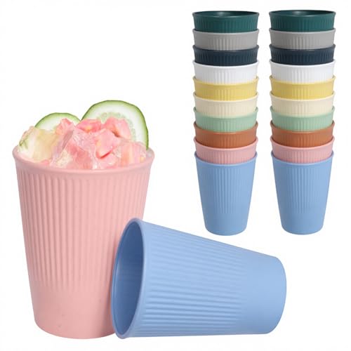 Valyrane 20 Pezzi Bicchieri Plastica Rigida Lavabili, 340ml Bicchieri Acqua Plastica Riutilizzabili, 10 Colori Infrangibili per Bambini & Uso Giornaliero Campeggio Piennicchi