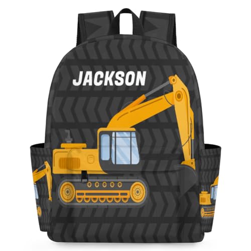 Excavator Truck Customized Kids Backpack for Boys Cool Car Personalized Preschool Toddler Backpack Kindergarten Nursery Bookbag Travel Children School Bag