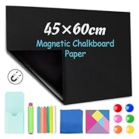 CHMMY Blackboard Film, Magnetic Self-Adhesive, 45 x 60 cm, Self-Adhesive Blackboard Film, Wipe Clean, 6 Dustless Chalk, 6 Magnets, Cloth, Tangram, Chalk Holder, Magnetic Pen Holder