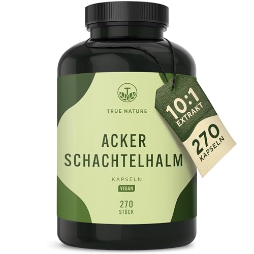 Ackerschachtelhalm Kapseln - 270 Stück - 500mg Extrakt (10:1) hochdosiert - 5000mg Tagesdosis - 9 Monate Vorrat - Zinnkraut - Deutsche Produktion - Vegan - TRUE NATURE
