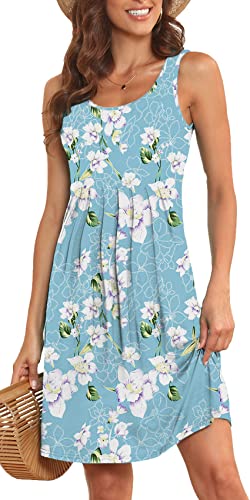 Image of Akihoo Women Summer Casual Sleeveless Midi Plain Pleated Tank Vest Dresses