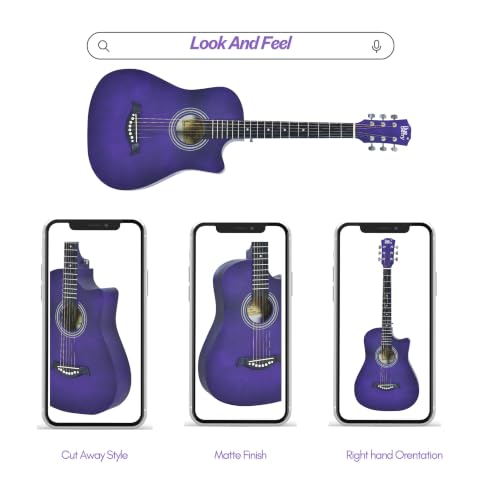 Image of BLUEBERRY B-38CM Matte Finish Purple Acoustic Guitar Kit, 38 Inch - Engineering Wood & Carbon Fiber Body, ABS Bridge & Fretboard, 2 Picks Included