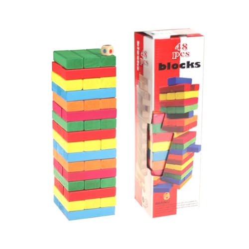 立体パズル 積み木 ブロック 木製ジェンガ バランスゲーム 色認識 学習おもちゃ 知育おもちゃ ドミノ ブロック アンバランス 子供から大人まで楽しめる 家族で遊べる知育玩具 贈り物 誕生日お祝い 6カラー 48PCS