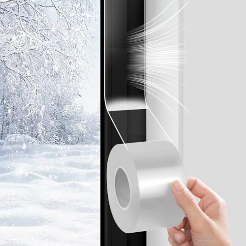 NICEWAT 7cmX10m Cinta Aislante Termica para Ventanas y Puertas, Aislamiento Térmico Autoadhesivo de Ventana, Silicona Transparente Burlete puerta entrada para Acústico Prueba de Viento y Agua