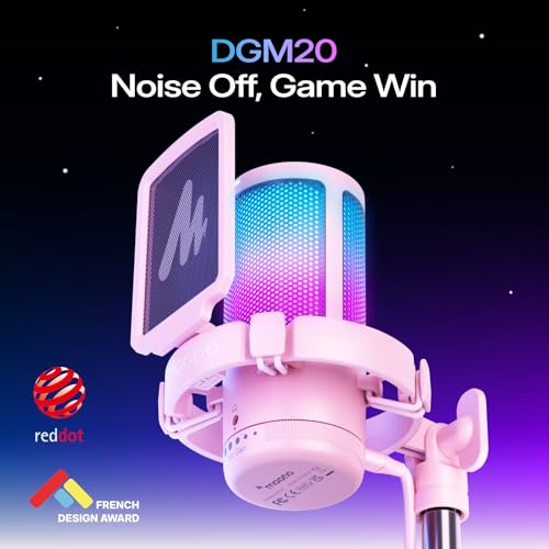 Image of MAONO USB Gaming Microphone for PC, Noise Cancellation Condenser Mic with RGB, Mute, Gain, Computer Desk Mic for Streaming, Podcast, Chat, Twitch, YouTube, Discord, PS5, PS4, GamerWave DGM20 Pink