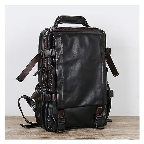 Retro Cowhide Mens Backpack Multifunctional Large Capacity Leather Travel Backpack For Men(Coffee)2