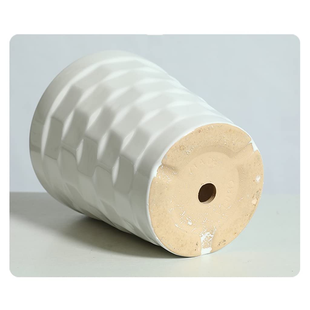 Vasi da Giardino Vaso per Piante in Ceramica con Foro di drenaggio e piattino, vasi da Fiori da Giardino Moderni da 7/9/11 Pollici con Motivo a Blocchi in muratura, Bianco