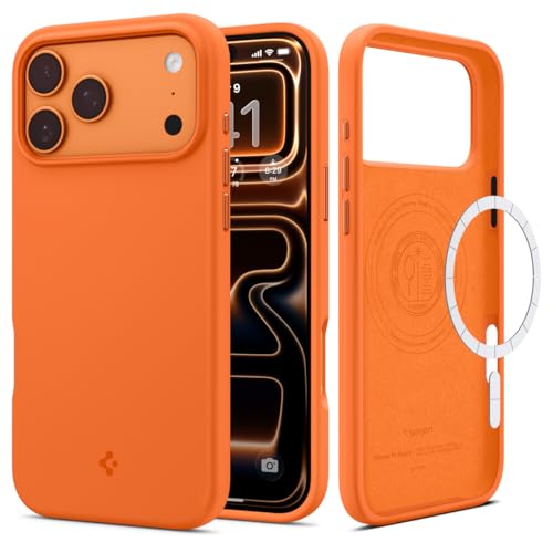 Image of Spigen Silicone Fit MagFit Back Cover Case for iPhone 17 Pro Max, MagSafe Compatible, Refined Smooth Feel - Silicone | Cosmic Orange
