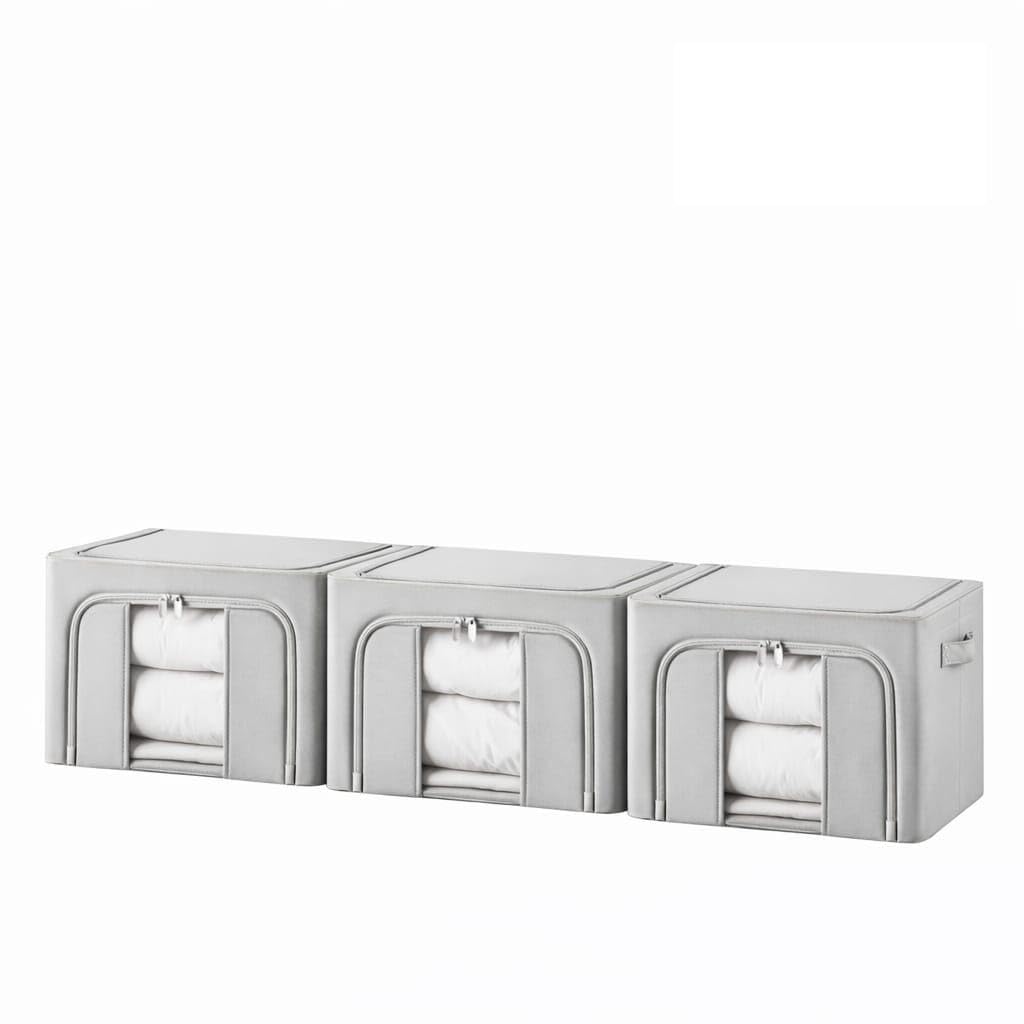 Cajas de Almacenamiento con Cremallera y Ventana Pack 3 Unidades Impermeable Metálica Plegables Gris claro 24L
