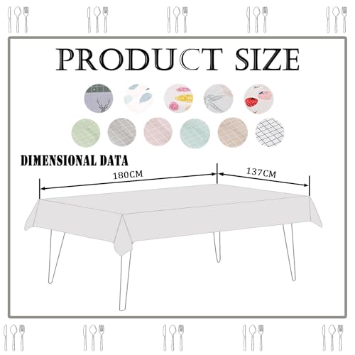 Plastic Tablecloth 137*180cm Waterproof Leaves PVC Table Cloth Wipeable Rectangular, Summer Cover Wipe Clean Oil Cloth Outdoor Indoor Tablecloth for Party, Picnic