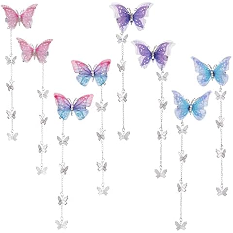 PAGOW 8pcs Butterfly Hair Tassel Clips Cute Alligator Barrettes Valentines Wedding Prom Birthday Hairpin Accessories for Women Girl (Blue Purple Pink) Cover