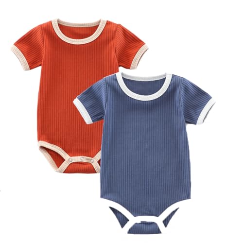 Image of Ekkimy Baby Bodysuit,Short Sleeve Boys Girls Romper,100% Cotton Unisex Baby Clothes,Button Outfit,Pack of 2
