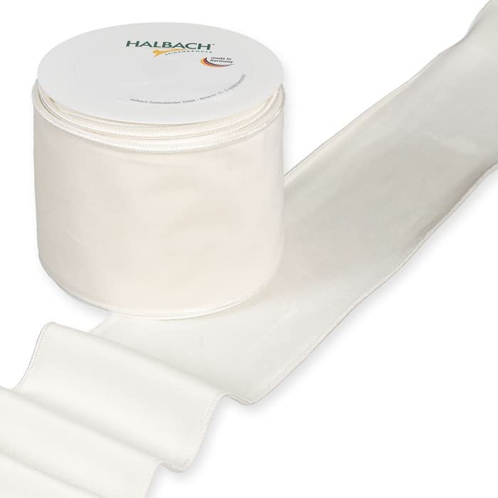 FloristryWarehouse Ivory Christmas Velvet Fabric Ribbon 100mm (4") Wide on 8m roll Wired Edge, 4 inches x 324 inches - Image 3