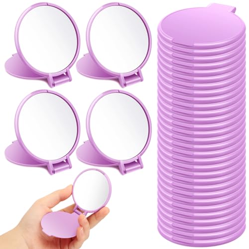 Saysurey 24 Pcs Mini Purple Compact Mirror Bulk for Women Small Round Portable Purple Mirror Makeup Folding Pocket Travel Accessories for Woman Galentines Valentines Day Party Favor, 2.8 x 2.4 Inch