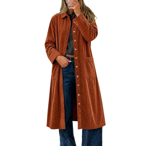 MaMiDay Women's Corduroy Shirt Button Down Long Jacket with Pockets - image 3