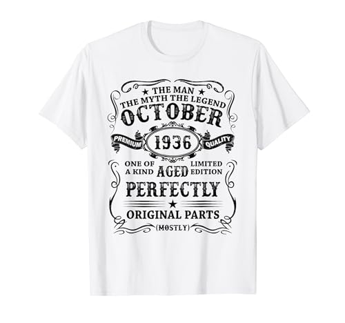 Hecho En 1936 88 Años Cumpleaños Hombre Octubre 1936 Camiseta