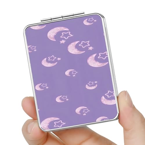 Pocket Mirror, Small Travel Mirror with Magnification, Portable Double-Sided Magnifying Cosmetic Mirror for Daily (Purple Moon)