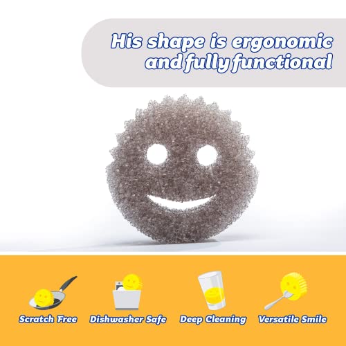 Scrub Daddy Style Dish Sponge, Smiley Face Sponges for Cleaning & Washing Up - Kitchen Non Scratch Scourers with FlexTexture Firm & Soft Scrubbing, Dishwashing Scrubber - Grey - Image 3