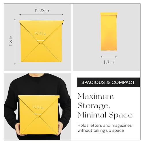 Image of NACH Mailboxes for Outside Wall Mount, 12 x 12 x 4.8 inch Yellow Mail Boxes for House Outside, Waterproof Mailboxes for Outside - Chicago Style Mail Box