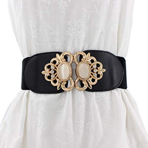 Familyhouse Ladies Fashion Elastic Waist Belt With Metal Buckle Faux Opal Cinch Belt2