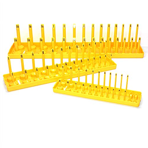 Colsen Socket Organizers 6 Piece Socket Tray Set | Metric & SAE Deep and Shallow Socket Organizers | Holds 80 SAE & 90 Metric Sockets | 1/4\" Drive, 3/8\" Drive, and 1/2\" Drive(6PCS SET, Yellow)