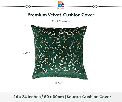 Image of RD TREND Premium Velvet Cushion Covers Set of 5 | Soft Decorative Throw Pillow Covers for Sofa, Bed & Living Room | Cushion Cover 24 inch x 24 inch (60x60 cm) Dark Green