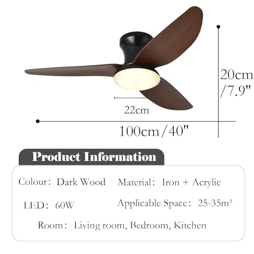Ventilateur de plafond au design moderne en bois avec éclairage LED intelligent - 7