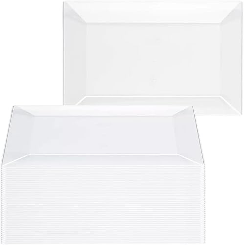 Miniatura 6 de Kaya Elegantes platos rectangulares de plástico plateado para postre (5.5 x 8.5 pulgadas), paquete de 10, perfectos para bodas, cumpleaños y uso