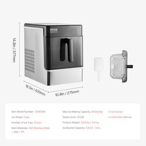 Image of VEVOR Countertop Ice Maker, 32 Cubes Ready in 15 Mins, 46lbs in 24Hrs, Self-Cleaning Portable Ice Maker with Convenient Ice Transfer, Ice Machine with 2 Sizes Ice Cube for Home Kitchen Office Party
