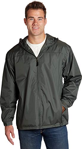 eb79 Soccer Jackets for Men Hooded Wind Resistant/Water Repellent Windbreaker Jacket - Charcoal