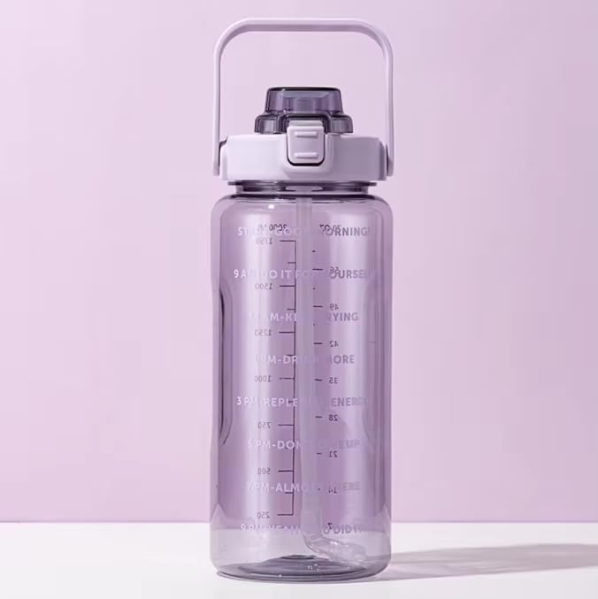 Image of 4Mura 2 L Capacity Belt Straw Transparent Motivational Water Bottles|Time Marker Leak Proof&Break-Proof|Best Usage For Office /School /Gym /Travel Bottle|Bpa-Free Fitness Sports Bottle (PURPLE)