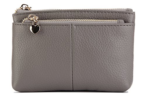 ZOOEASS Women Genuine Leather Zip Mini Coin Purse With Key Ring Triple Zipper Card Holder Wallet