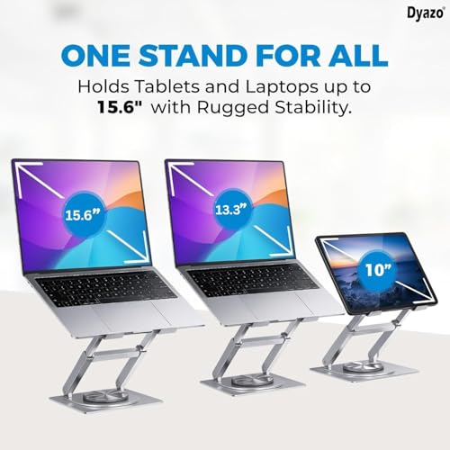 Image of Dyazo 360 Rotating Laptop Stand Holder | Height Adjustable & Foldable Riser for 10-15.6 Inch Laptop | Anti Slip Pads with Heat Vent | Compatible for MacBook, Dell, HP, Lenovo & Other Notebook- Silver