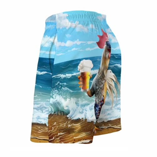 Patriotic Rooster Beer Men's Swim Trunks Chicken Board Shorts2