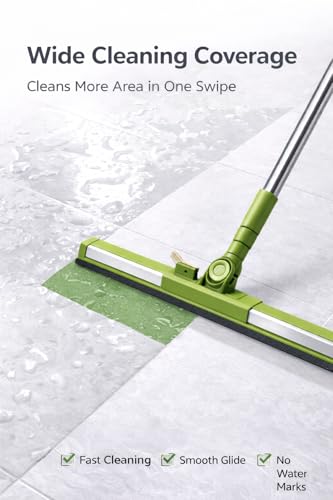 Image of Vasukie Magic Broom Sweeper for Floor Cleaning, 360 Rotating Floor Wiper with Adjustable Stainless Steel Handle, Wet & Dry Use - Bathroom Squeegee Viper for Home Silicone Wiper Mop