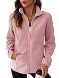 IECCP Damen Fleecejacke mit Durchgehendem Reißverschluss Warme Übergangs Outdoor Fleecejacke für Wandern und Freizeit, Dunkelpink, L