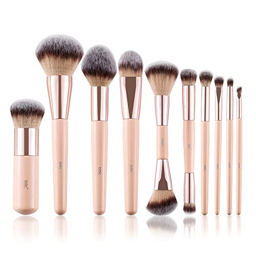 BBL Professional Makeup Brush Set, Premium Synthetic Hair Cosmetic Angled Dual Ended Contour Foundation Eye Shadows Tapered Concealer Face Blush Blending Highlighter Eyebrow kabuki Brush kit (10pcs)