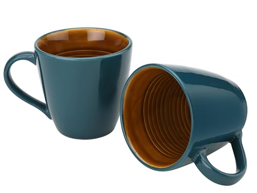 Image of Bodhi House Handcrafted Ceramic Coffee Mug Set of 2 Pieces (350 Ml), Stoneware Tea Cup, Microwave Safe Large Milk Mug, Glossy Finish, Ideal for Daily use, Casual Gatherings and Gifting, Cyan