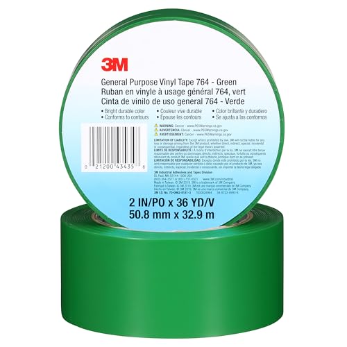 Image of 3M Vinyl Tape 764, General Purpose, 2 in x 36 yd, Green, 1 Roll, Light Traffic Floor Marking Tape, Social Distancing, Color Coding, Safety, Bundling