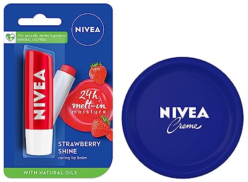 Image of NIVEA Creme, All Season Multi-Purpose Cream, 100ml & NIVEA Lip Balm, Fruity Strawberry Shine, 4.8g