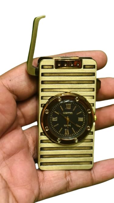 Vintage Metal Butane Lighter with Analog Clock Design | Refillable Windproof Pocket Lighter | Retro Flip-Top Lighter | Portable Gift for Men, (Random Color)-image-19