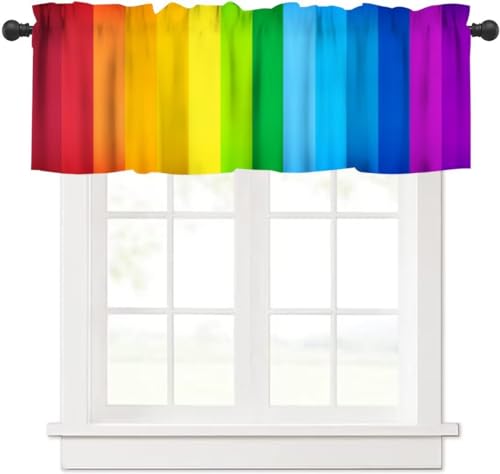 Image of Colored Rainbow Window Valance Curtain, Abstract Rainbow Perspective Background Happiness Nature Concept Window Valances Treatments for Kitchen Living Room Cafe Decor 54'x18', 1 Panel