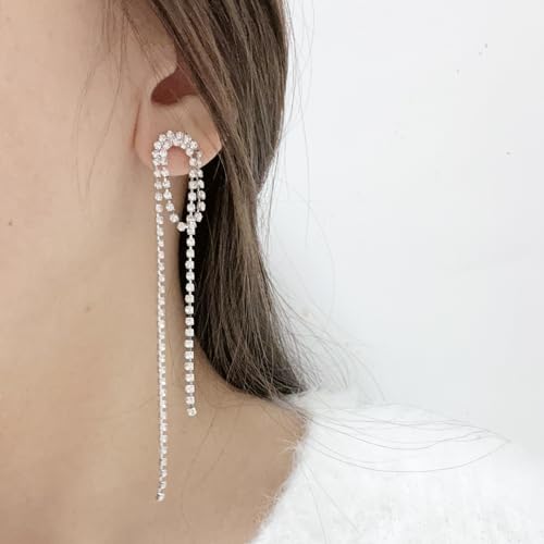 SELOVO Clear Rhinestone Tassel 2 Chain Crystal Dangle Earrings Dangling Earrings2
