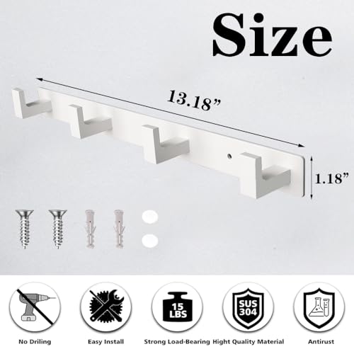 Image of Coat Rack, Heavy Duty Stainless Steel 4 Tri Coat Hook Hanger, Wall Mounted Storage Wall Hooks, Rustic Clothes Hook /Key Hook Rail for Bathroom Kitchen Entryway(4 Hook White)